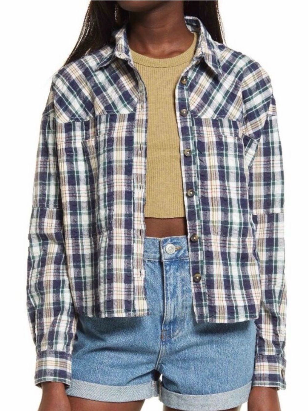 BDG by Urban Outfitters Addison Check Button-Up Plaid Cotton Shirt Blue Size M - Picture 1 of 8